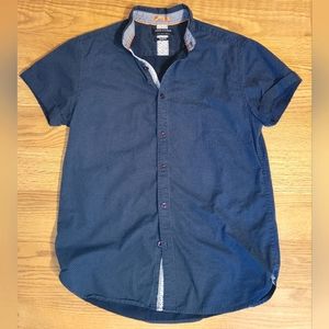 Denim and Flower Mens Shirt Slim Button Down Small Navy